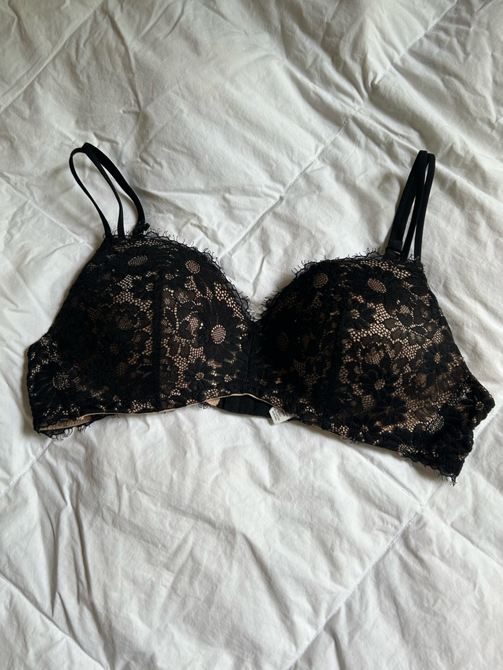 aerie Black Lace Push-Up Bra with Double Straps